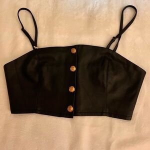 Horoscopez Black Faux Leather Bustier Crop ( feels like lambskin)Gold Buttons